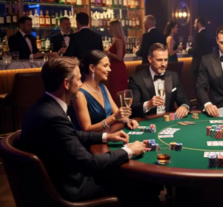 Wieczór pokerowy podczas mobilnego eventu z profesjonalnym stołem pokerowym