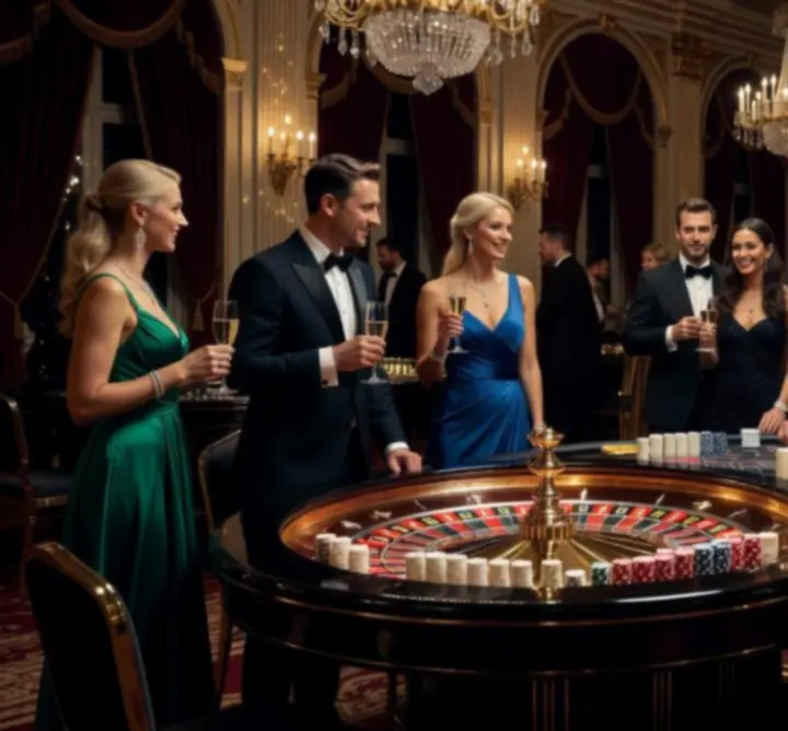 Energetyczna atmosfera mobilnego eventu casino z ruletką i blackjackiem