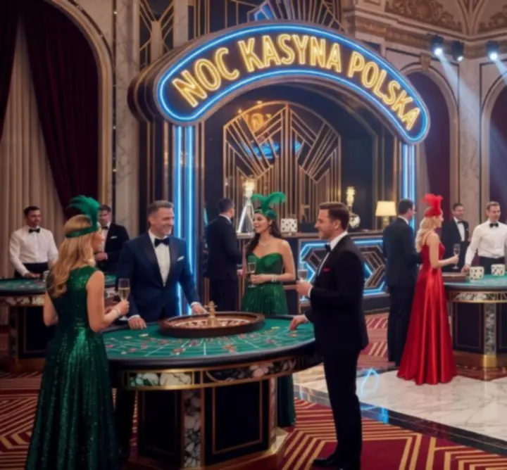 Tematyczna scenografia kasynowa z dekoracjami i oświetleniem